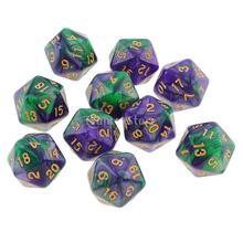 Dado d20 de 20 lado para dungeons e dragões, dados d20 de polissaia para jogos de mesa, verde e roxo com 10 peças 2024 - compre barato