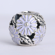 Lavender Enamel Daisy Flower Charm Beads Fits Pandora Bracelets Original 925 Sterling Silver Daisy Beads Diy Bracelets 2024 - buy cheap