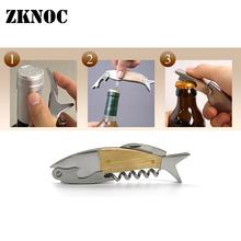 ZKNOC 1pcs Multifunction Corkscrew wine opener Fish Shape Wine Bottle Opener 3D Fish Shape Wood Handle Opener Tool Accessories 2024 - buy cheap