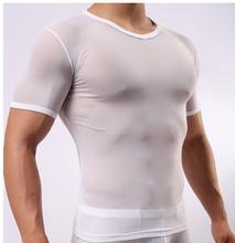 Camisetas transparentes de malla para hombre, ropa interior Sexy para Fitness, de verano 2024 - compra barato