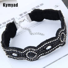 Женское Ожерелье-чокер Kymyad, винтажное черное ожерелье с цепочкой, ожерелье-столбик с кристаллами, женские ожерелья, женские аксессуары 2024 - купить недорого