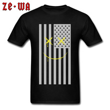 Camiseta sorridente com bandeira da família, camiseta única, estilo américa e rua, roupas masculinas, listrada, tops, hip hop, preta, camisetas de algodão 2024 - compre barato
