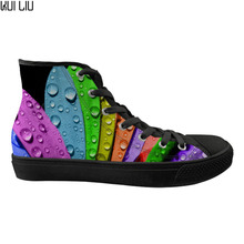 Customized Colorful Leaf Prints Flats Ladies Shoes Classic High Top Casual Women's Canvas Vulcanized Shoes Sneakers Shoes Woman 2024 - buy cheap