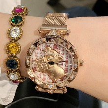 Relógio de pulso feminino de aço, relógio de marca de luxo giratório com ímã e fivela dourada, porco, vestido, quartzo, moda, 2019 2024 - compre barato