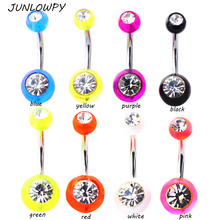 JUNLOWPY 50pcs/lot Luminous Acrylic Belly Button Rings Sexy Woman Belly Piercing Barbell 14G Surgical Steel Navel Piercing Body 2024 - buy cheap