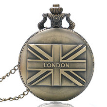 Bronce británico bandera londinense patrón bolsillo Vintage reloj de cuarzo reloj de bolsillo y cadenas llaveros Relojes hombres regalos Colar Masculino 2024 - compra barato