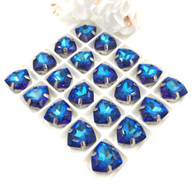 high quality K9 glass sew on rhinestones with claw 12mm Fat Triangle Blue light Crystal rhinestones for diy/clothing accessories 2024 - buy cheap