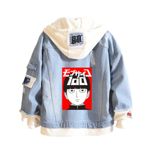2021 hot sale anime Mob Psycho 100  sweatshirts hoodie Cowboy Fake Two Pieces Sweatshirt Casual Denim men women Jacket 2024 - buy cheap