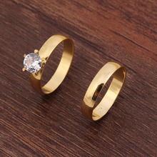 Bangrui Fashion 24k Plain 3mm 2 Ring Set African Crystal Wedding Men&Women Finger Ring Gift 2024 - buy cheap