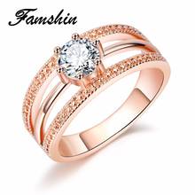 Женское Обручальное Кольцо FAMSHIN, кольцо с австрийскими кристаллами цвета розового золота, обручальное кольцо 2024 - купить недорого