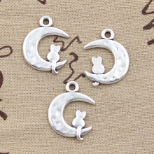 10pcs Charms Moon Cat 24x18mm Antique Making Pendant fit,Vintage Tibetan Bronze Silver color,DIY Handmade Jewelry 2024 - buy cheap
