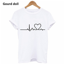 Camiseta feminina estampada estilo harajuku, camiseta de verão preta com gola redonda, casual, batimento cardíaco, para mulheres, roupa feminina 2024 - compre barato