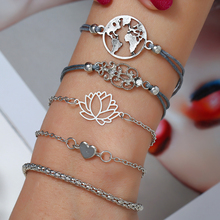 HOCOLE 5 Set Bohemian Heart Map Flower Link Chain Bracelet For Women Za Silver Bracelets Bangle Fashion 2019 Jewelry Female 2024 - buy cheap