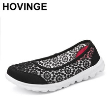 Hovinge tênis casual feminino, calçado em tecido respirável antiderrapante para idosos e pessoas baixas 2024 - compre barato