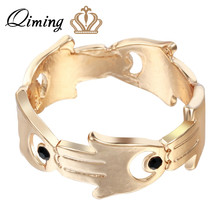 Qiming ouro mão hamsa anel moda feminina jóias preto cristal mau olho 2018 nova fatima moda antiga jóias meninas anéis 2024 - compre barato