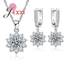 Solid Snowflake Jewelry Set Crystal Shining Flower Pendant Necklace And Earrings Set For Engagement Women 2024 - buy cheap