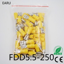 Female Insulated Electrical Crimp Terminal for wire Connectors Cable wire Connector 100pcs/pack, for female, brass and plastic, lot (100 pieces/lot), FDD5.5-250 FDD5-250 2024 - buy cheap