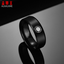 Auxauxme 8mm Black Sun Ring For Male Jewelry Titanium Stainless Steel Wedding Bands Punk Rings Wholesale Bijoux 2024 - compre barato