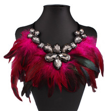 Personality Europe And The United State Exaggerated Multicolor Feather Rhinestone Necklace Short Clavicle Chain 2024 - buy cheap