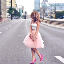 Женская Тюлевая юбка-пачка до колен, розовая трапециевидная юбка с высокой эластичной талией, весна-лето 2024 - купить недорого