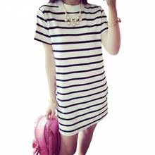 Women Dress 2017 New Fashion Summer Striped Summer Dress Women Short Sleeve O-Neck A-Line Mini Party Slim Dresses White Black 2024 - buy cheap