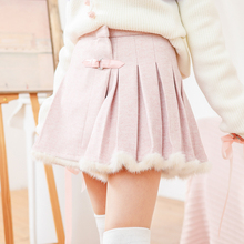 Princess sweet lolita skirt Sweet Japanese soft girl heart-shaped hot-drilled mink wool stitching Pleated Skirt Pink Wool  VC256 2024 - buy cheap