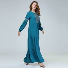 2019 Spring Autumn Retro Ethnic Robe Oversized Women Geometric Embroidery Maxi Dress Plus Size Pleated Vestido VKDR1447 2024 - buy cheap