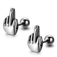 Fashion Rock 2pcs Middle finger Shape Men Earrings Summer Style Pierced Stainless Steel Jewelry Stud Earring for Women 2024 - buy cheap