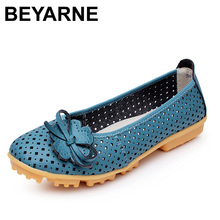 BEYARNE New High Quality Women genuine Leather Flats Shoes Cut Outs Ballet Women Flats Comfort Shoes Woman 4 Colors Moccasins 2024 - buy cheap