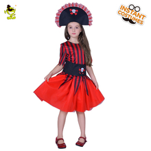 Halloween Cosplay Buccaneer Costumes for Girls Purim Party Role Play Red Pirate with Hat Fancy Dress Up for Children's Gifts 2024 - buy cheap