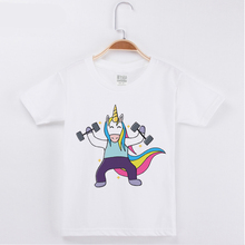 Забавная детская футболка для мальчиков, хлопковая Футболка в стиле хип-хоп с круглым вырезом, футболки для девочек, футболки с принтом единорога, белая футболка с короткими рукавами 2024 - купить недорого