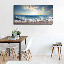 Beach Sunset Waves Coast Nature Picture Artwork Blue Ocean Canvas Wall Art Giclee Print Summer Season Painting for Home Decor 2024 - buy cheap