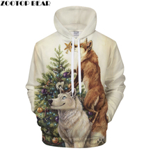 Árvore de natal com capuz 3d lobo hoodies moletom das mulheres dos homens streatwear agasalho harajuku casaco unisex pulôver dropshipzootopbear 2024 - compre barato