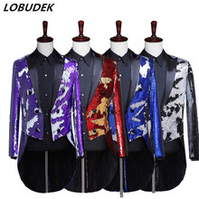 Male Double Sided Color Flipping Sequins Tailcoat Suit Jackets Prom Formal Host Stage performance Tuxedo Magician Chorus Costume 2024 - buy cheap