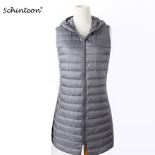 Schinteon Women Ultra Light Down Vest with Hood Casual Long Slim White Duck Down Bottoming Vest New Arrival 2019 2024 - buy cheap