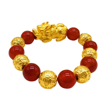 China Traditional Mascot Gold Colour Pixiu Bracelet Natural Stone Beaded Wealth Symble Bracelet For Men and Women 2024 - buy cheap