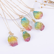 Cute Rainbow Natural Stone Pendant Necklace Fashion Rock Necklace Gold Color Chain Long Necklace For Women Gift 2024 - buy cheap