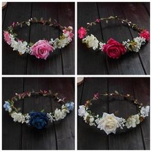 Women Wedding Flower Hair Garland Crown Headband Floral Rose Handmade Vacation 2024 - buy cheap