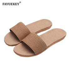 FAYUEKEY 2020 Summer Men Linen Flax Home Slippers Floor Beach Outdoor Flip Flops Breathable Non-slip Slides Sandals Flat Shoes 2024 - buy cheap