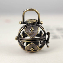 Antique Bronze tone Brushed Brass Wish Prayer Box Hollow Filigree Heart Locket Cage Pendant Essential Oil Aromatherapy Diffuser 2024 - buy cheap