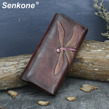 Handmade Wallet Women Genuine Leather Long Purse Vintage Credit Card Holder Wallet Ladies Cluth Moneybag Leather Women Wallets 2024 - buy cheap