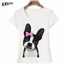 AMEITTE Summer Women t-shirt Cute Boston Terrier Girl Print T-Shirt Lovely Dog Design White Casual Girl Tops Elegant Woman Tees 2024 - buy cheap