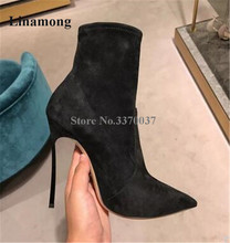 New Fashion Style Women Pointed Toe Metal Stiletto Heel Short Boots Suede Leather Slip-on High Heel Ankle Booties 2024 - buy cheap