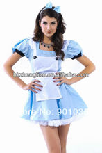 FREE SHIPPING S-2XL Alice in Wonderland Blue Cosplay Anime Maid Costume Blue Dress Lolita Women Halloween Costume 2024 - buy cheap