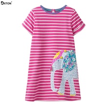 Dxton vestido infantil de princesa elefante, vestido para meninas 2019, roupas de verão para crianças pequenas, traje com estampa animal listrado 2024 - compre barato