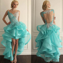 Turquoise Cocktail Dresses A-line V-neck Tulle Lace Ruffles Hi Low Elegant Party Homecoming Dresses 2024 - buy cheap