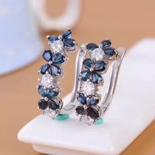natural sapphire stone stud earrings s925 silver Natural gemstone earring women fashion Flowers stud earring jewelry for party 2024 - buy cheap