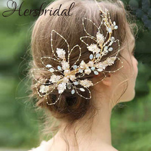 Luxury Gold Bridal Barrettes Crystal Wedding Hair Clip Gold Leaves Bridal Headpiece Hair Jewelry 2019 2024 - buy cheap