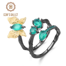 Женское кольцо GEM'S BALLET, из серебра 925 пробы с натуральным зеленым агатом, оригинальное кольцо ручной работы с птицами на ветках 2022 - купить недорого