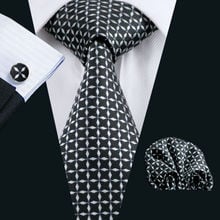 LS-527 Men`s Tie 100% Silk White&Black Novelty Jacquard Woven Tie+Hanky+Cufflinks Set For Wedding Business Party  Free Postage 2024 - buy cheap